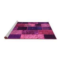 Sideview of Machine Washable Patchwork Pink Transitional Rug, wshcon1457pnk