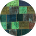 Round Machine Washable Patchwork Turquoise Transitional Area Rugs, wshcon1457turq