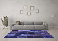 Machine Washable Patchwork Blue Transitional Rug, wshcon1457blu