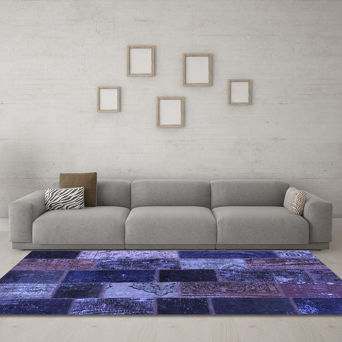 Machine Washable Patchwork Blue Transitional Rug in a Living Room, wshcon1457blu
