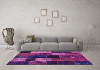 Machine Washable Patchwork Purple Transitional Rug, wshcon1457pur