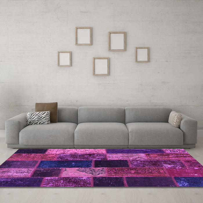 Machine Washable Patchwork Purple Transitional Area Rugs in a Living Room, wshcon1457pur
