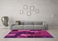 Machine Washable Patchwork Pink Transitional Rug, wshcon1457pnk