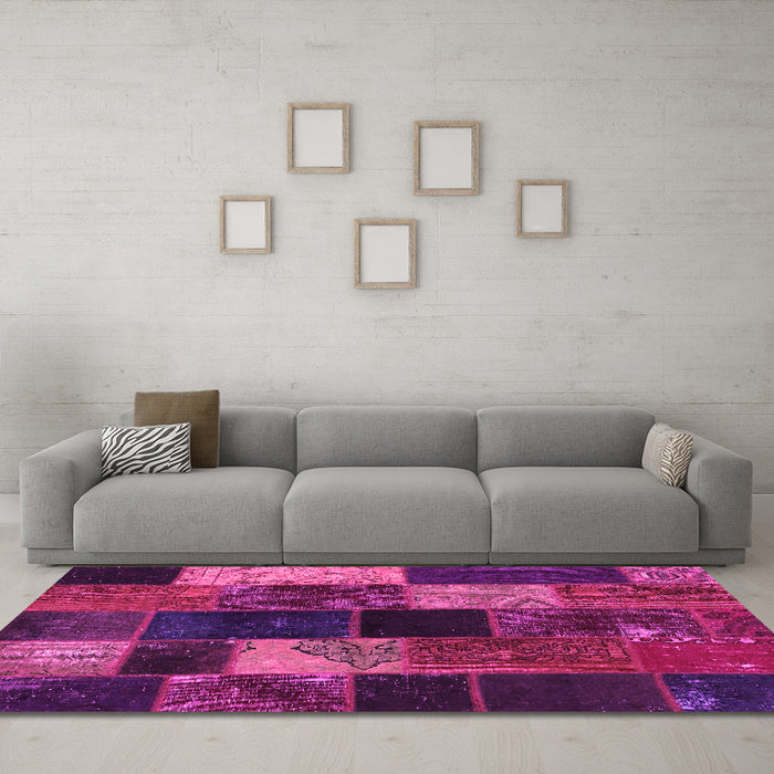 Machine Washable Patchwork Pink Transitional Rug in a Living Room, wshcon1457pnk