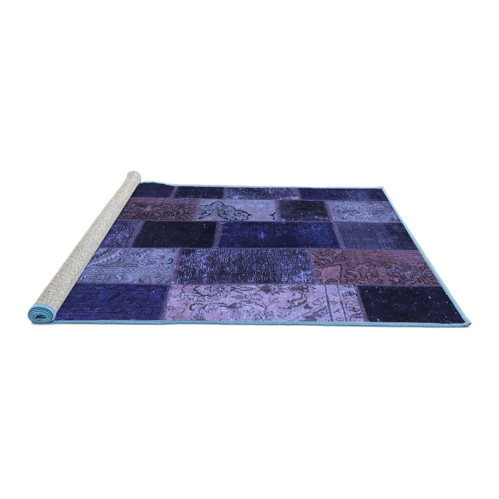 Sideview of Machine Washable Patchwork Blue Transitional Rug, wshcon1457blu