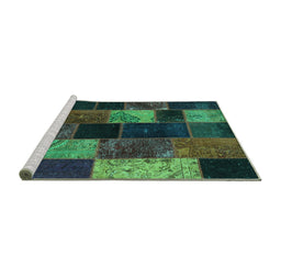 Sideview of Machine Washable Patchwork Turquoise Transitional Area Rugs, wshcon1457turq