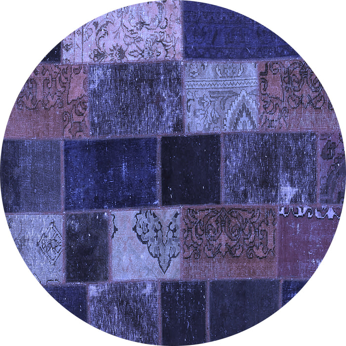 Round Machine Washable Patchwork Blue Transitional Rug, wshcon1457blu