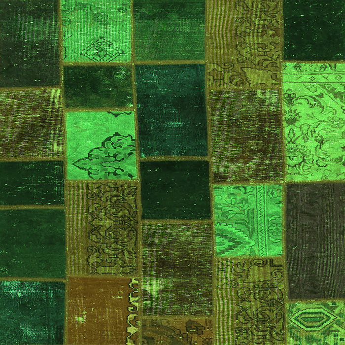 Round Machine Washable Patchwork Green Transitional Area Rugs, wshcon1457grn