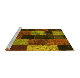 Sideview of Machine Washable Patchwork Yellow Transitional Rug, wshcon1457yw