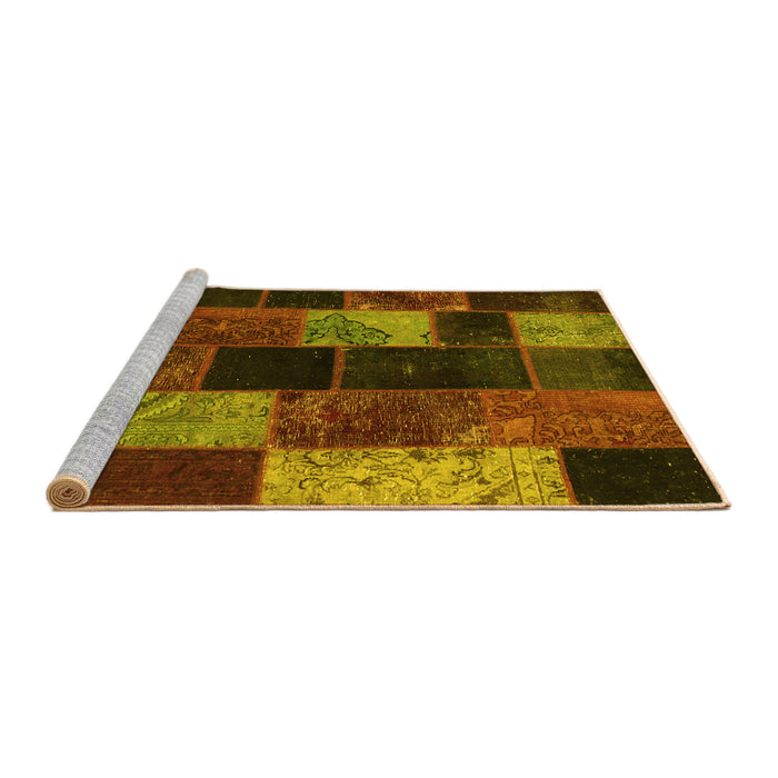 Sideview of Machine Washable Patchwork Yellow Transitional Rug, wshcon1457yw