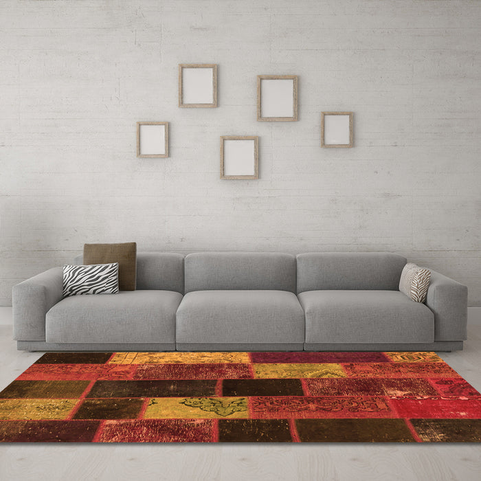 Machine Washable Patchwork Orange Transitional Area Rugs in a Living Room, wshcon1457org