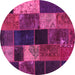 Round Patchwork Pink Transitional Rug, con1457pnk