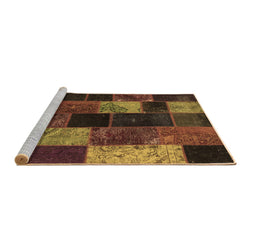 Sideview of Machine Washable Patchwork Brown Transitional Rug, wshcon1457brn