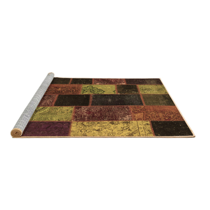 Sideview of Machine Washable Patchwork Brown Transitional Rug, wshcon1457brn
