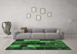 Machine Washable Patchwork Emerald Green Transitional Area Rugs in a Living Room,, wshcon1457emgrn