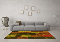 Machine Washable Patchwork Yellow Transitional Rug, wshcon1457yw