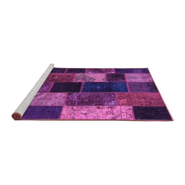 Sideview of Machine Washable Patchwork Purple Transitional Area Rugs, wshcon1457pur