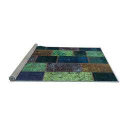Sideview of Machine Washable Patchwork Light Blue Transitional Rug, wshcon1457lblu