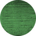 Round Machine Washable Abstract Emerald Green Contemporary Area Rugs, wshcon1458emgrn