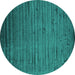 Round Abstract Turquoise Contemporary Rug, con1458turq