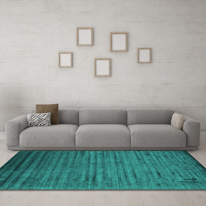 Machine Washable Abstract Turquoise Contemporary Area Rugs in a Living Room,, wshcon1458turq
