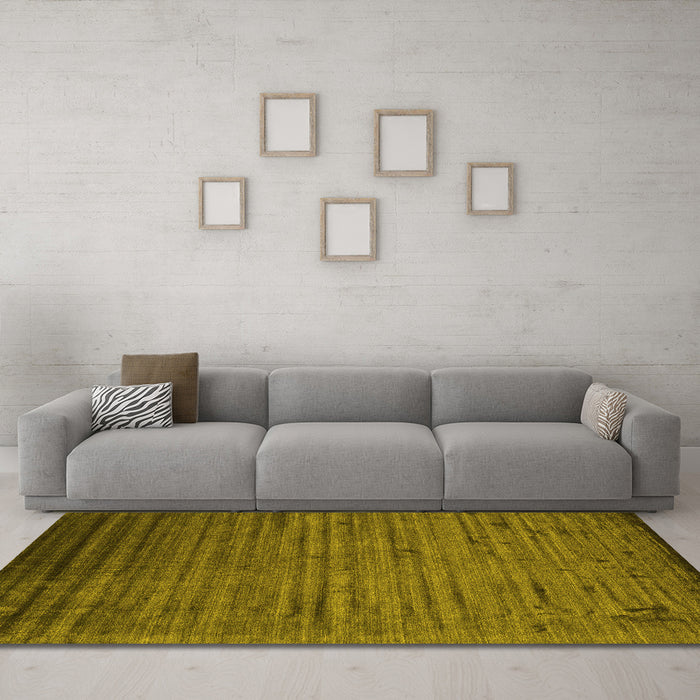 Machine Washable Abstract Yellow Contemporary Rug in a Living Room, wshcon1458yw