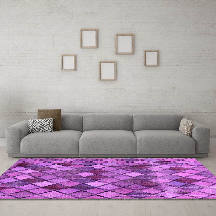 Machine Washable Abstract Purple Contemporary Area Rugs in a Living Room, wshcon1459pur