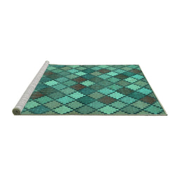 Sideview of Machine Washable Abstract Turquoise Contemporary Area Rugs, wshcon1459turq