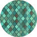 Round Abstract Turquoise Contemporary Rug, con1459turq