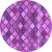 Round Machine Washable Abstract Purple Contemporary Area Rugs, wshcon1459pur