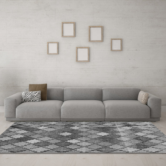 Machine Washable Abstract Gray Contemporary Rug in a Living Room,, wshcon1459gry