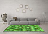 Machine Washable Abstract Green Contemporary Rug, wshcon1459grn