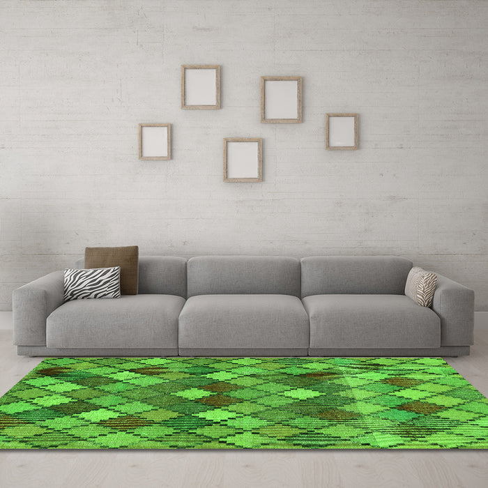 Machine Washable Abstract Green Contemporary Area Rugs in a Living Room,, wshcon1459grn