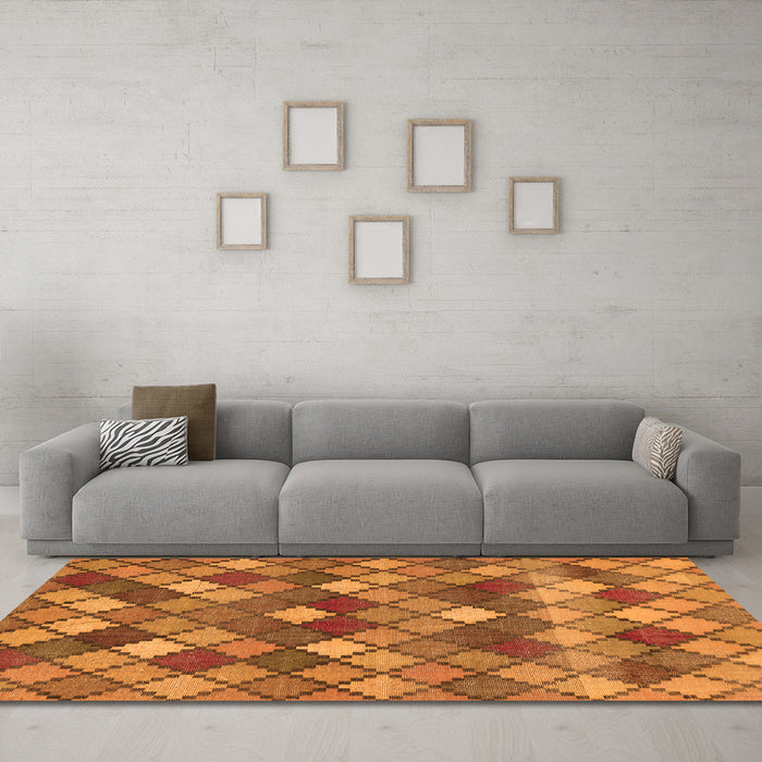 Machine Washable Abstract Orange Contemporary Area Rugs in a Living Room, wshcon1459org