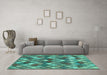 Machine Washable Abstract Turquoise Contemporary Area Rugs in a Living Room,, wshcon1459turq