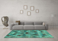 Machine Washable Abstract Turquoise Contemporary Rug, wshcon1459turq