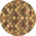 Round Abstract Brown Contemporary Rug, con1459brn