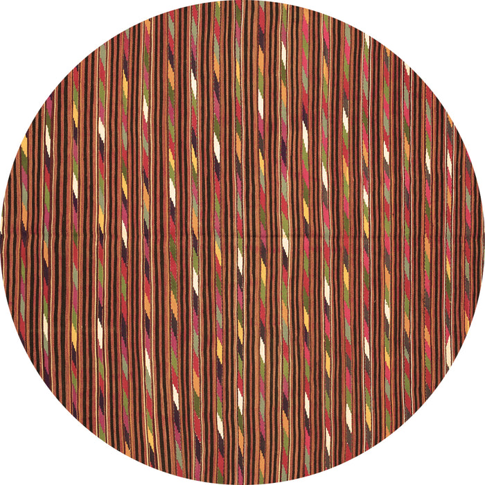 Round Machine Washable Oriental Brown Traditional Rug, wshcon145brn