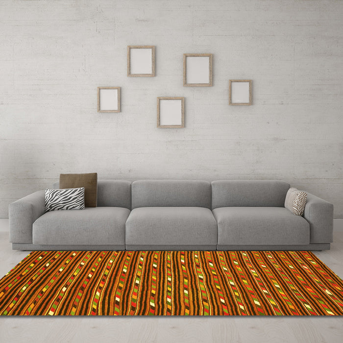 Machine Washable Oriental Yellow Traditional Rug in a Living Room, wshcon145yw