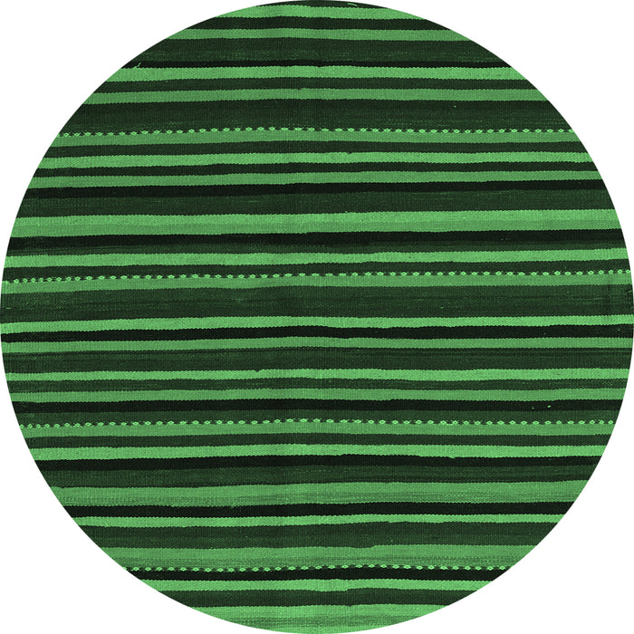Round Machine Washable Abstract Emerald Green Contemporary Area Rugs, wshcon1460emgrn