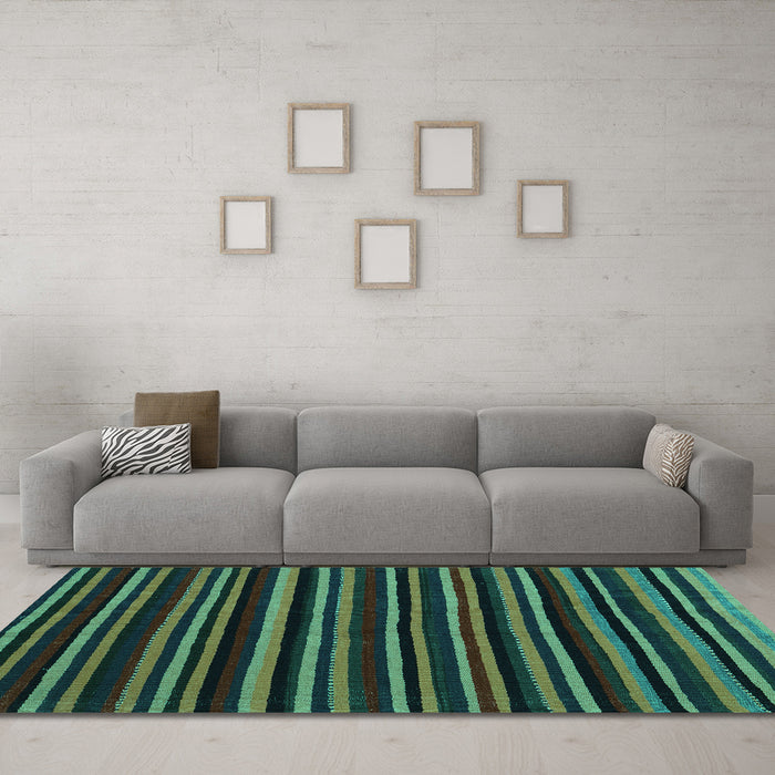 Machine Washable Abstract Turquoise Contemporary Area Rugs in a Living Room,, wshcon1460turq
