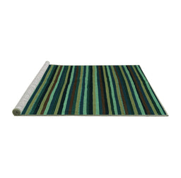 Sideview of Machine Washable Abstract Turquoise Contemporary Area Rugs, wshcon1460turq