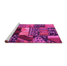 Sideview of Machine Washable Patchwork Pink Transitional Rug, wshcon1461pnk