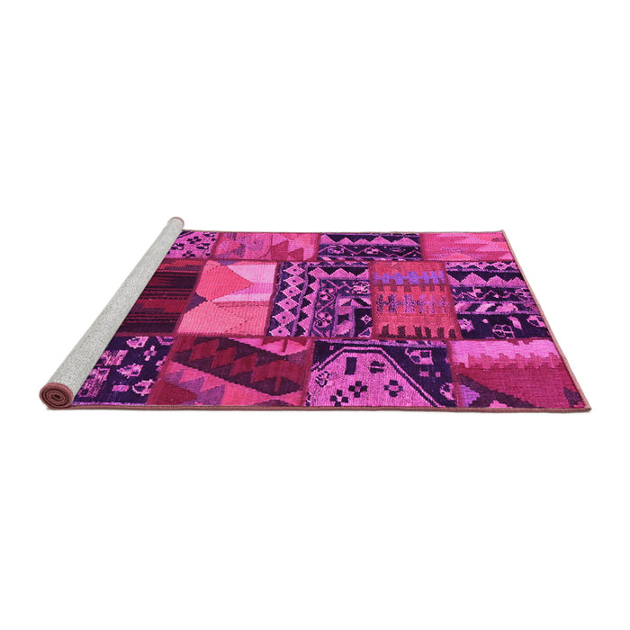 Sideview of Machine Washable Patchwork Pink Transitional Rug, wshcon1461pnk