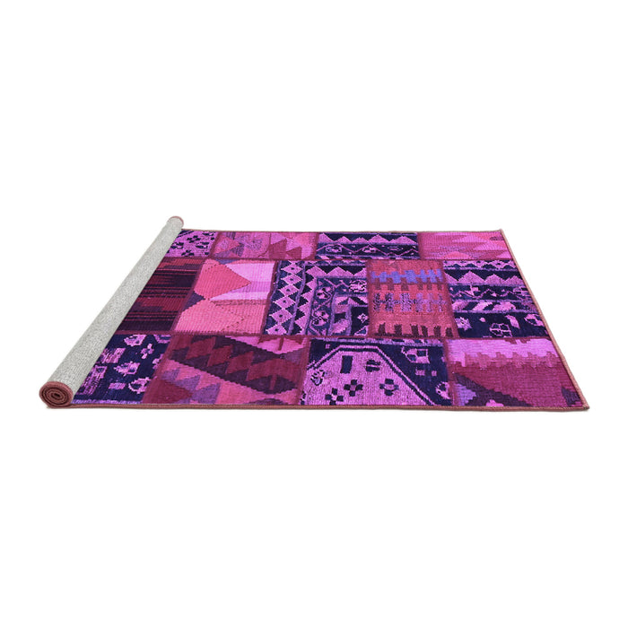 Sideview of Machine Washable Patchwork Purple Transitional Area Rugs, wshcon1461pur