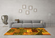 Machine Washable Patchwork Yellow Transitional Rug in a Living Room, wshcon1461yw