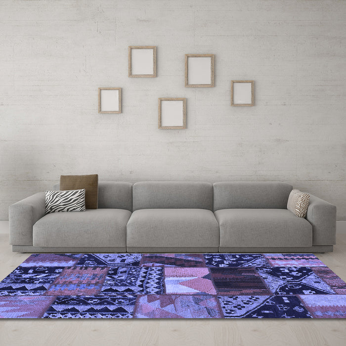 Machine Washable Patchwork Blue Transitional Rug in a Living Room, wshcon1461blu