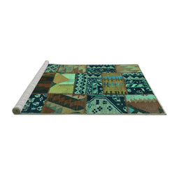 Sideview of Machine Washable Patchwork Turquoise Transitional Area Rugs, wshcon1461turq