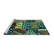 Sideview of Machine Washable Patchwork Turquoise Transitional Area Rugs, wshcon1461turq