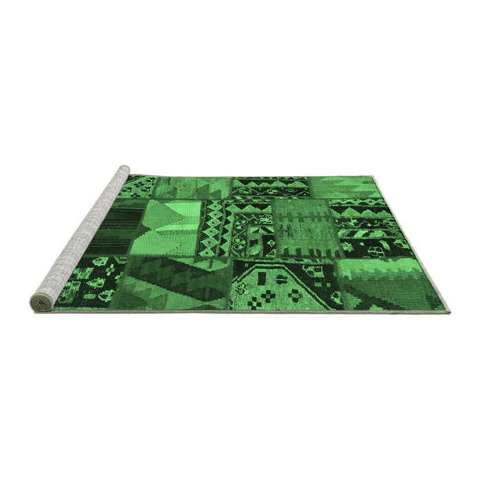 Sideview of Machine Washable Patchwork Emerald Green Transitional Area Rugs, wshcon1461emgrn